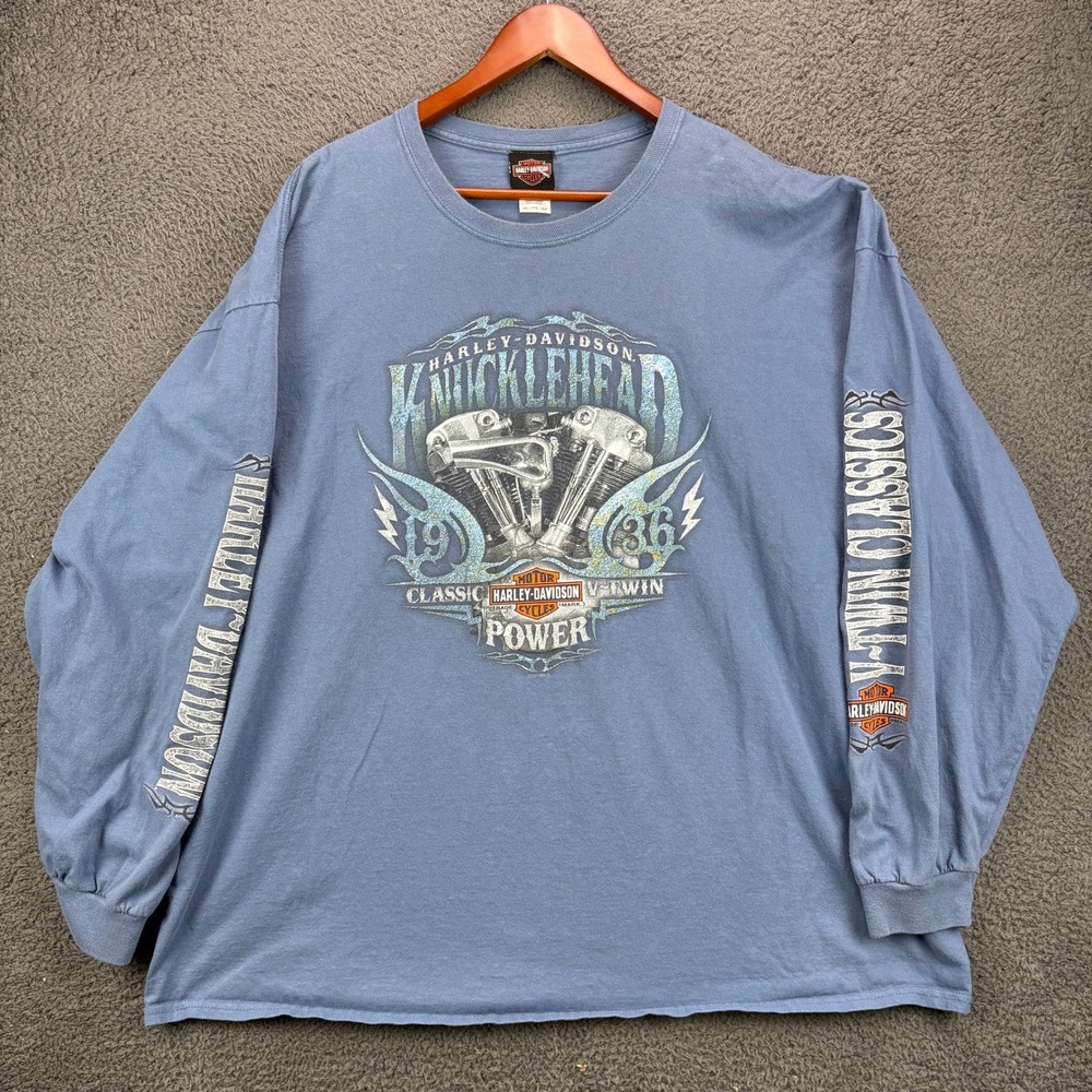 Harley Davidson Knucklehead Power Long Sleeve T-Shirt Blue Mens 3XL Lubbock TX